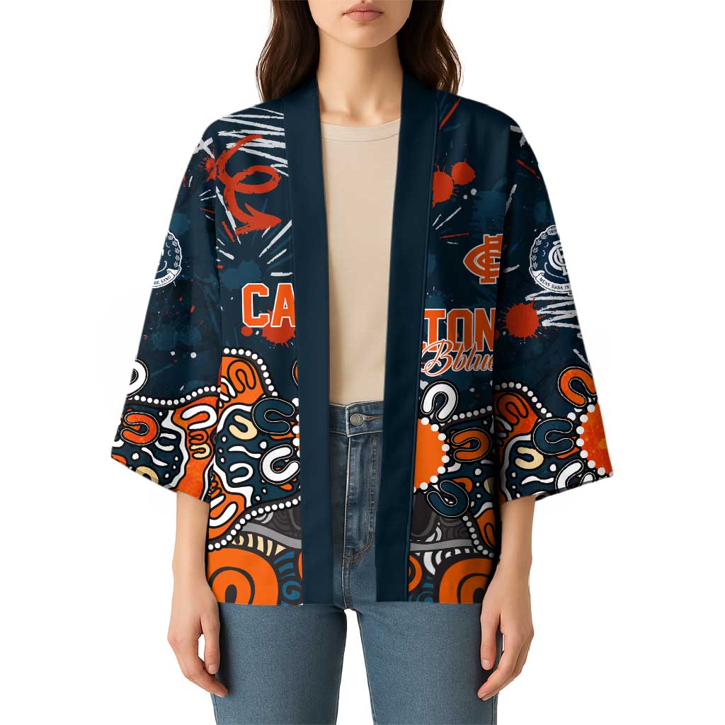 Personalized Carlton Blues Kimono Aboriginal Dot Painting Graffiti Style