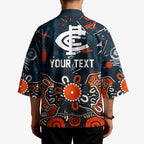 Personalized Carlton Blues Kimono Aboriginal Dot Painting Graffiti Style