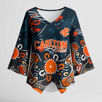 Personalized Carlton Blues Kimono Sleeve Blouse Aboriginal Dot Painting Graffiti Style