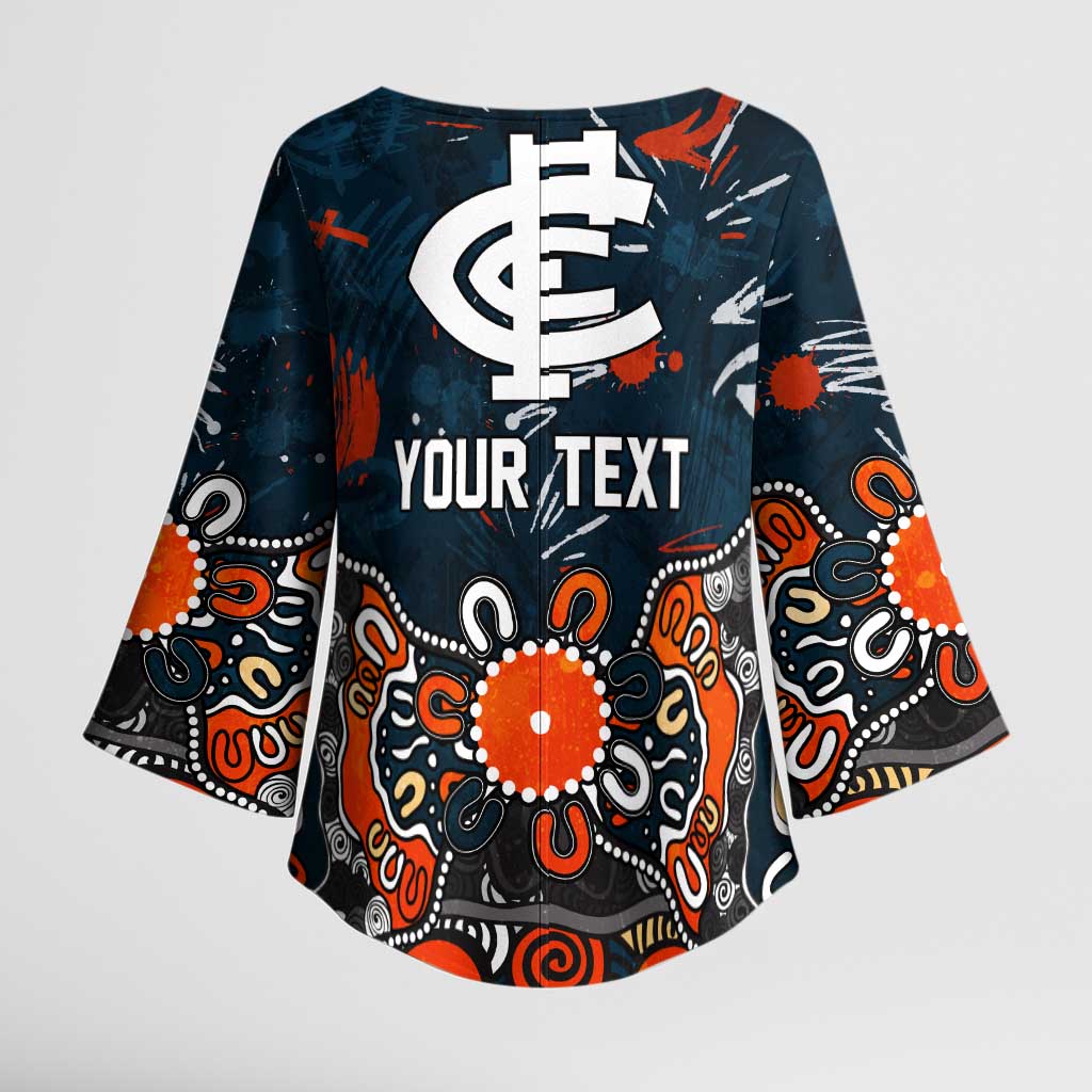 Personalized Carlton Blues Kimono Sleeve Blouse Aboriginal Dot Painting Graffiti Style