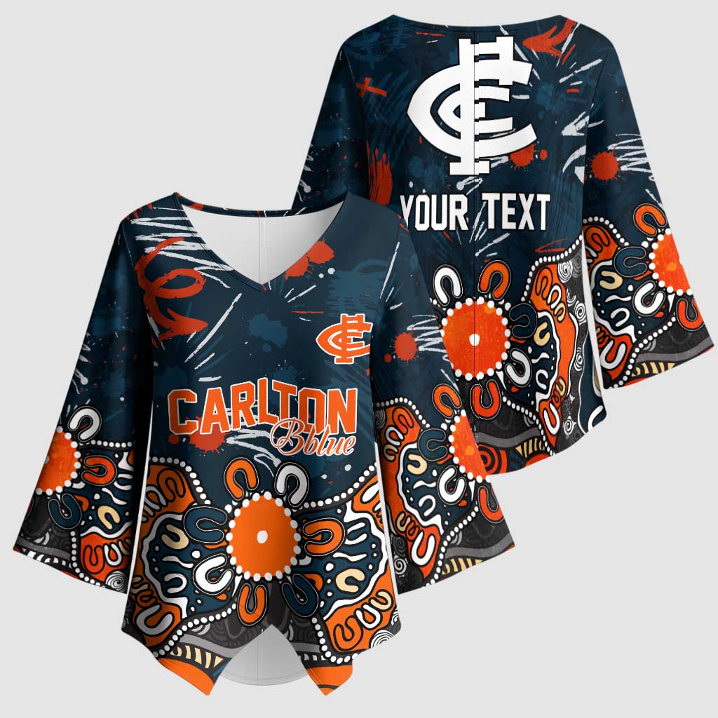 Personalized Carlton Blues Kimono Sleeve Blouse Aboriginal Dot Painting Graffiti Style