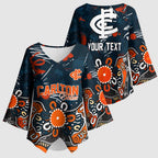Personalized Carlton Blues Kimono Sleeve Blouse Aboriginal Dot Painting Graffiti Style
