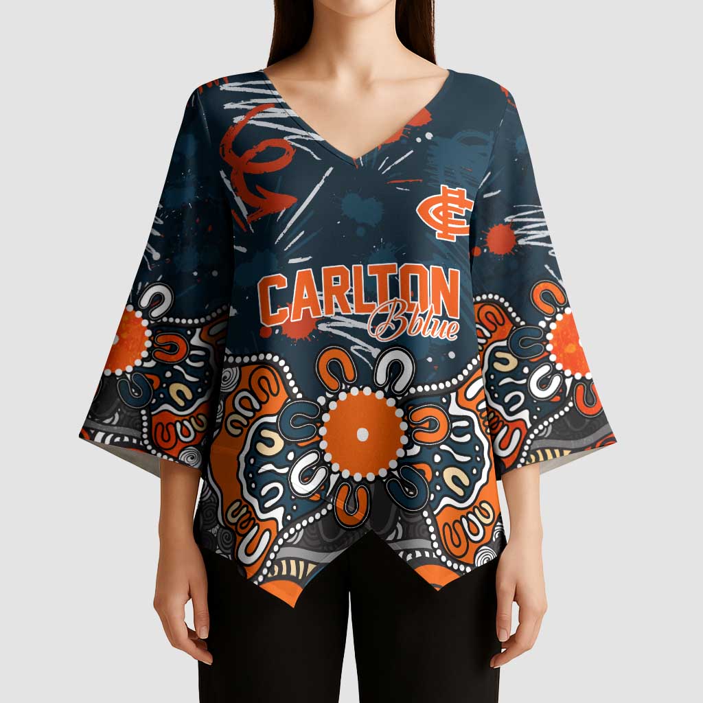 Personalized Carlton Blues Kimono Sleeve Blouse Aboriginal Dot Painting Graffiti Style
