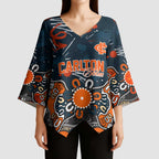 Personalized Carlton Blues Kimono Sleeve Blouse Aboriginal Dot Painting Graffiti Style