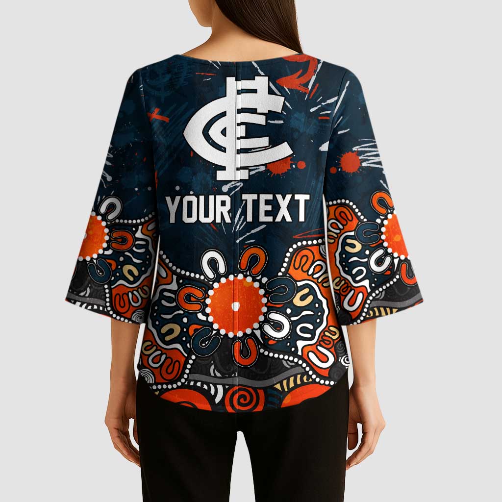 Personalized Carlton Blues Kimono Sleeve Blouse Aboriginal Dot Painting Graffiti Style