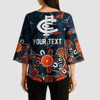 Personalized Carlton Blues Kimono Sleeve Blouse Aboriginal Dot Painting Graffiti Style