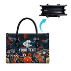 Personalized Carlton Blues Leather Bag Aboriginal Dot Painting Graffiti Style