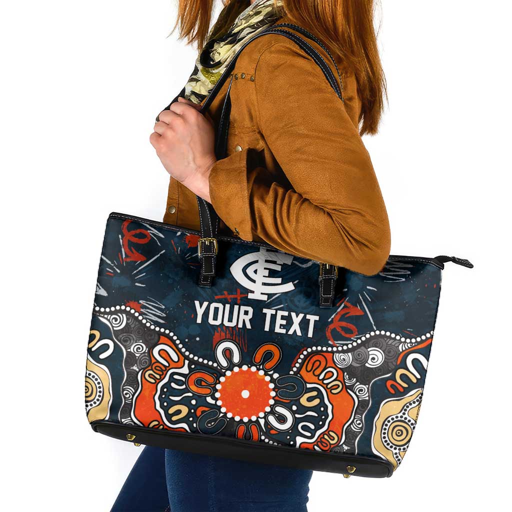 Personalized Carlton Blues Leather Tote Bag Aboriginal Dot Painting Graffiti Style