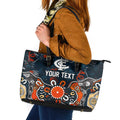Personalized Carlton Blues Leather Tote Bag Aboriginal Dot Painting Graffiti Style