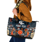 Personalized Carlton Blues Leather Tote Bag Aboriginal Dot Painting Graffiti Style