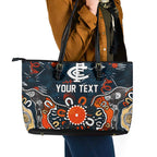 Personalized Carlton Blues Leather Tote Bag Aboriginal Dot Painting Graffiti Style