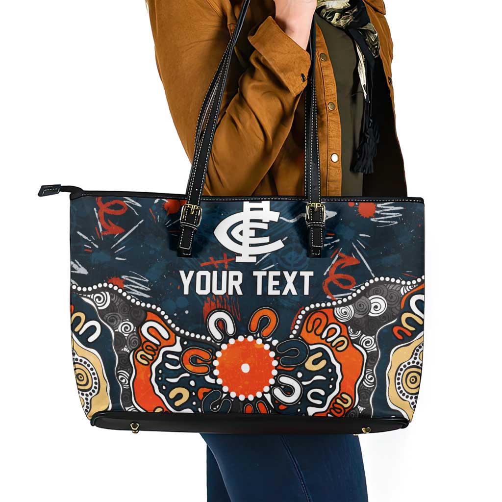 Personalized Carlton Blues Leather Tote Bag Aboriginal Dot Painting Graffiti Style