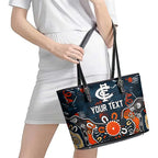 Personalized Carlton Blues Leather Tote Bag Aboriginal Dot Painting Graffiti Style
