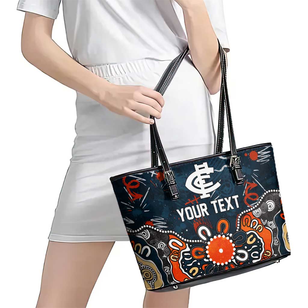 Personalized Carlton Blues Leather Tote Bag Aboriginal Dot Painting Graffiti Style