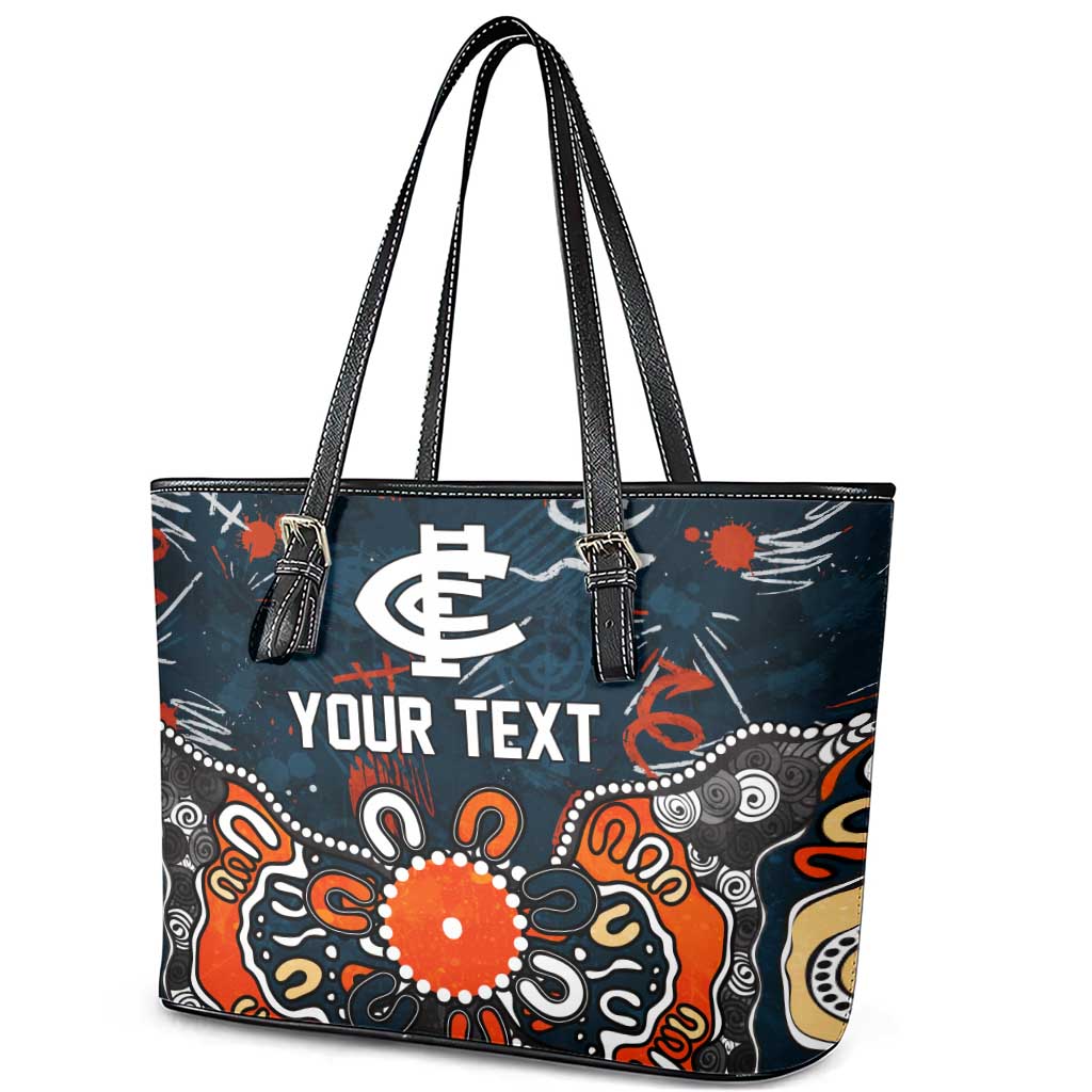 Personalized Carlton Blues Leather Tote Bag Aboriginal Dot Painting Graffiti Style