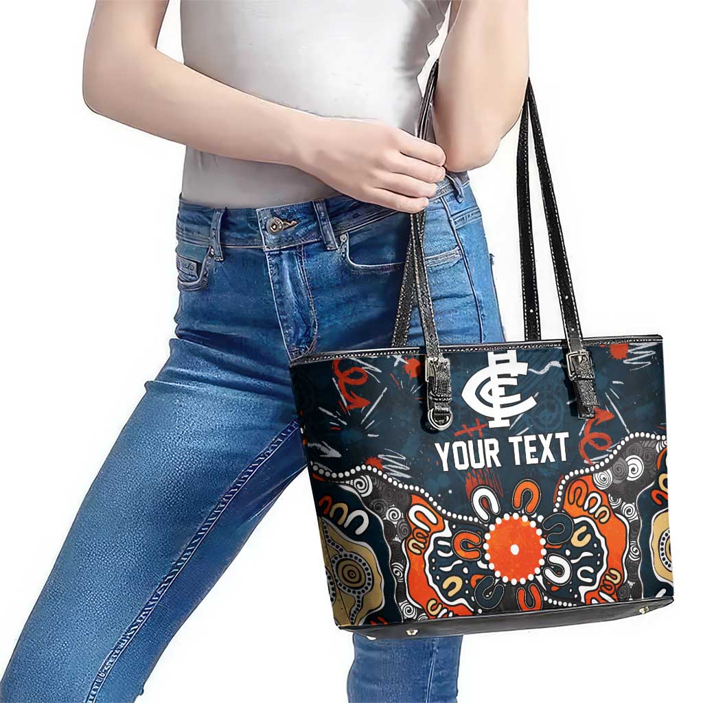 Personalized Carlton Blues Leather Tote Bag Aboriginal Dot Painting Graffiti Style