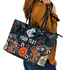 Personalized Carlton Blues Leather Tote Bag Aboriginal Dot Painting Graffiti Style