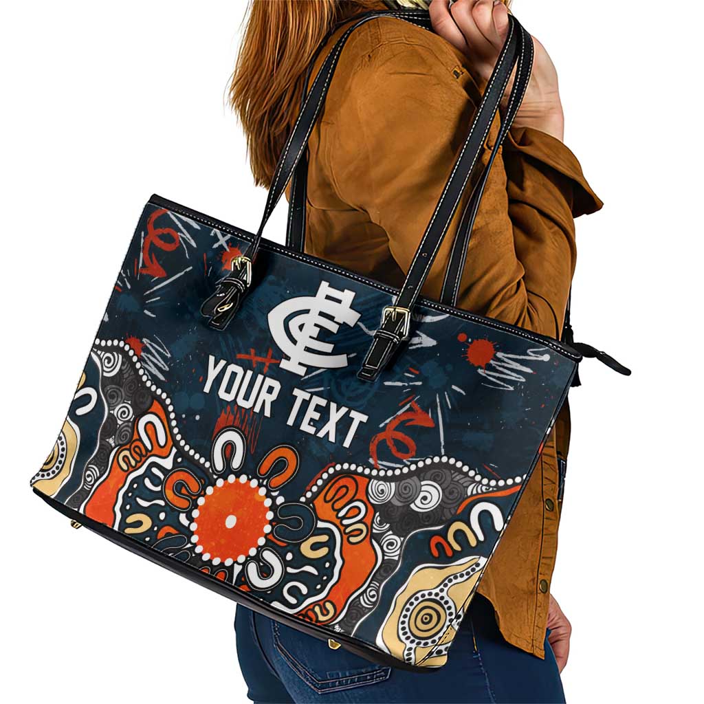 Personalized Carlton Blues Leather Tote Bag Aboriginal Dot Painting Graffiti Style