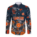 Personalized Carlton Blues Long Sleeve Button Shirt Aboriginal Dot Painting Graffiti Style