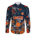 Personalized Carlton Blues Long Sleeve Button Shirt Aboriginal Dot Painting Graffiti Style