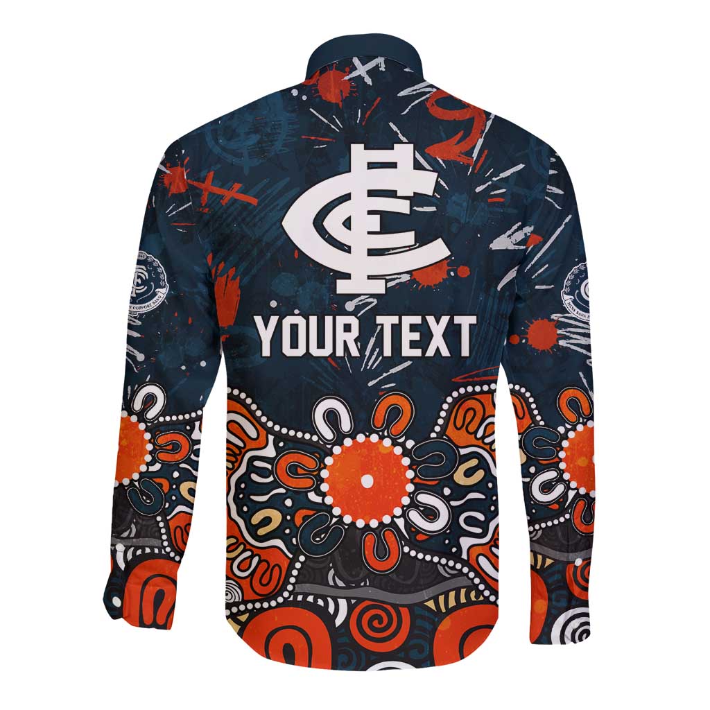 Personalized Carlton Blues Long Sleeve Button Shirt Aboriginal Dot Painting Graffiti Style