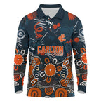 Personalized Carlton Blues Long Sleeve Polo Shirt Aboriginal Dot Painting Graffiti Style
