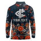 Personalized Carlton Blues Long Sleeve Polo Shirt Aboriginal Dot Painting Graffiti Style