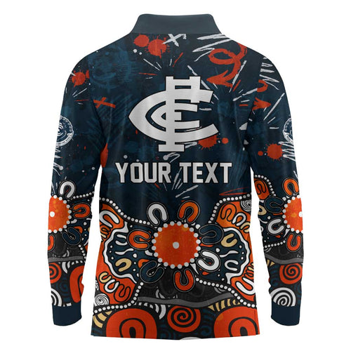 Personalized Carlton Blues Long Sleeve Polo Shirt Aboriginal Dot Painting Graffiti Style