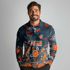 Personalized Carlton Blues Long Sleeve Polo Shirt Aboriginal Dot Painting Graffiti Style