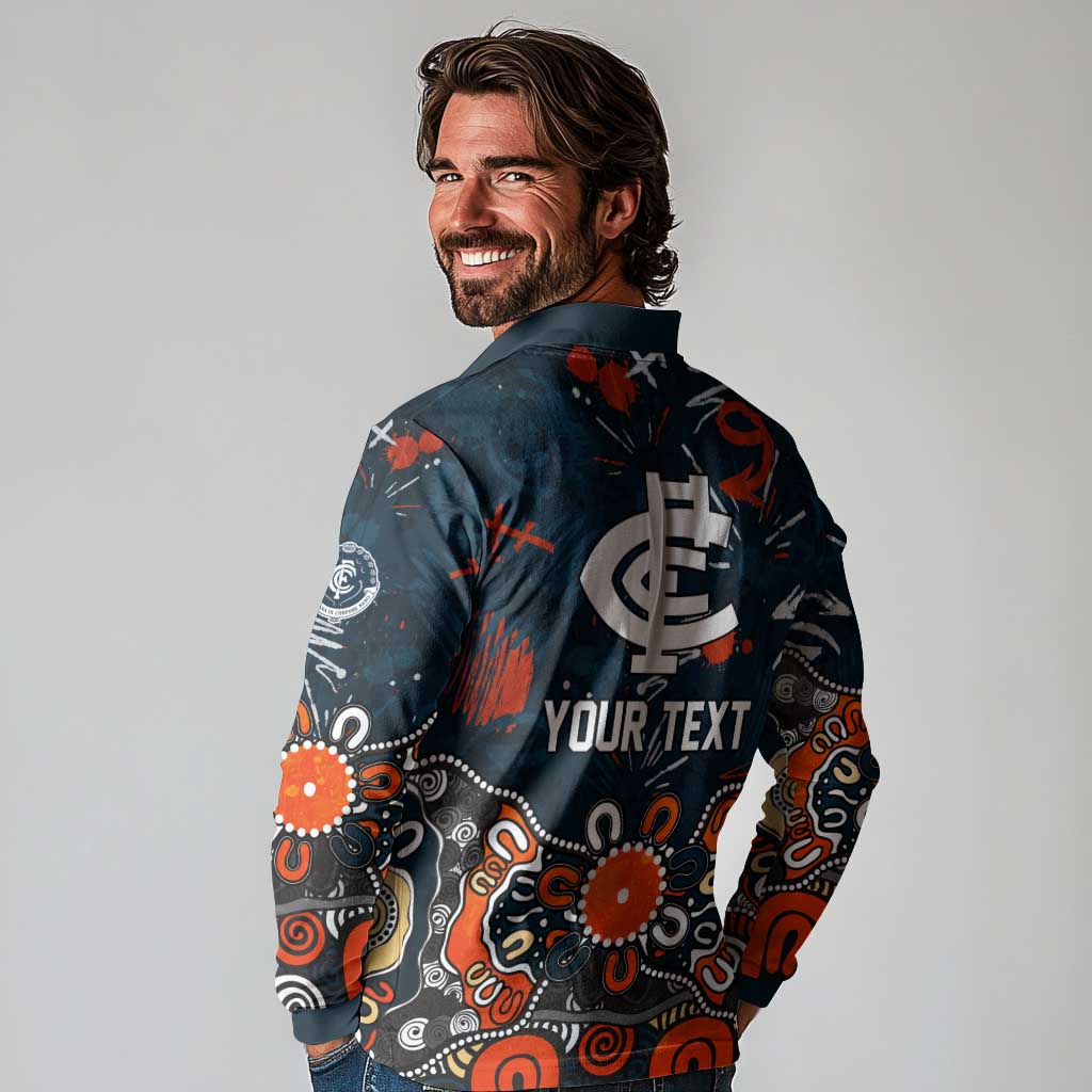 Personalized Carlton Blues Long Sleeve Polo Shirt Aboriginal Dot Painting Graffiti Style