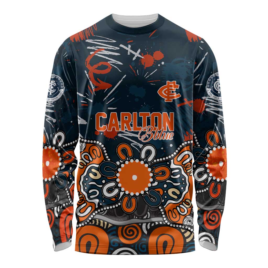 Personalized Carlton Blues Long Sleeve Shirt Aboriginal Dot Painting Graffiti Style