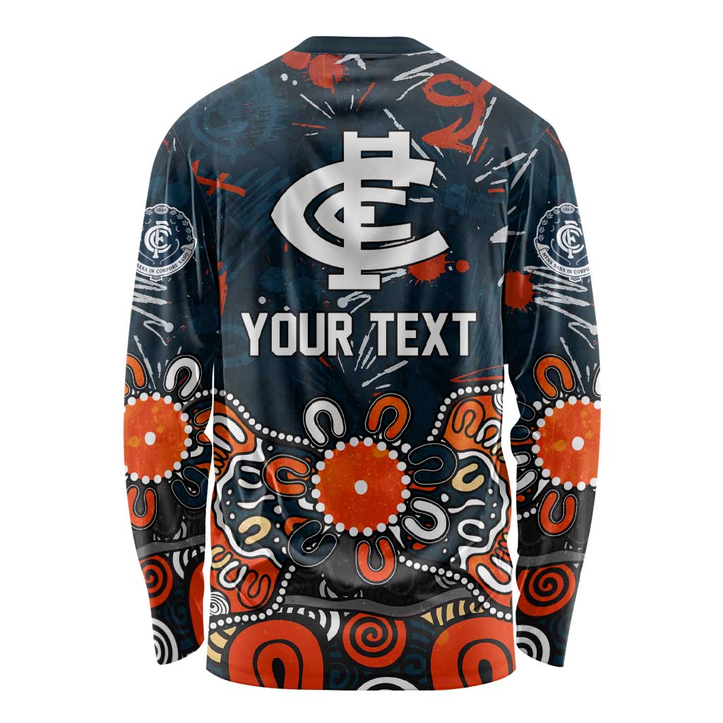 Personalized Carlton Blues Long Sleeve Shirt Aboriginal Dot Painting Graffiti Style