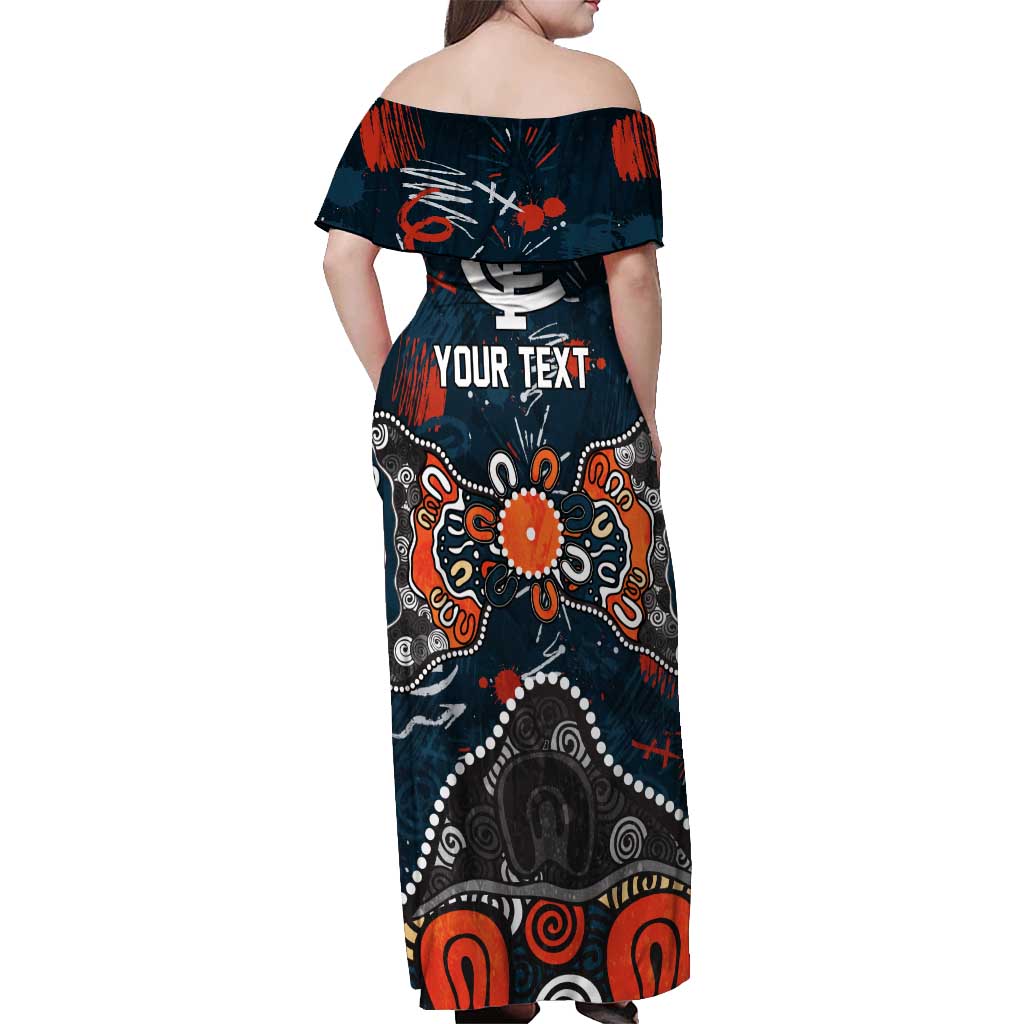 Personalized Carlton Blues Off Shoulder Maxi Dress Aboriginal Dot Painting Graffiti Style
