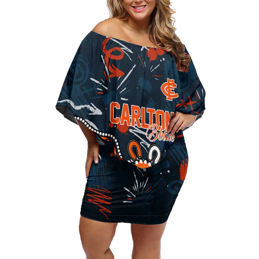 Personalized Carlton Blues Off Shoulder Short Dress Aboriginal Dot Painting Graffiti Style
