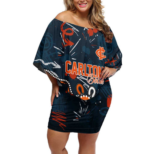 Personalized Carlton Blues Off Shoulder Short Dress Aboriginal Dot Painting Graffiti Style