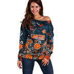 Personalized Carlton Blues Off Shoulder Sweater Aboriginal Dot Painting Graffiti Style