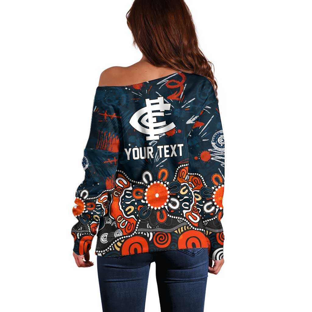 Personalized Carlton Blues Off Shoulder Sweater Aboriginal Dot Painting Graffiti Style