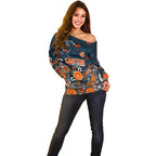 Personalized Carlton Blues Off Shoulder Sweater Aboriginal Dot Painting Graffiti Style