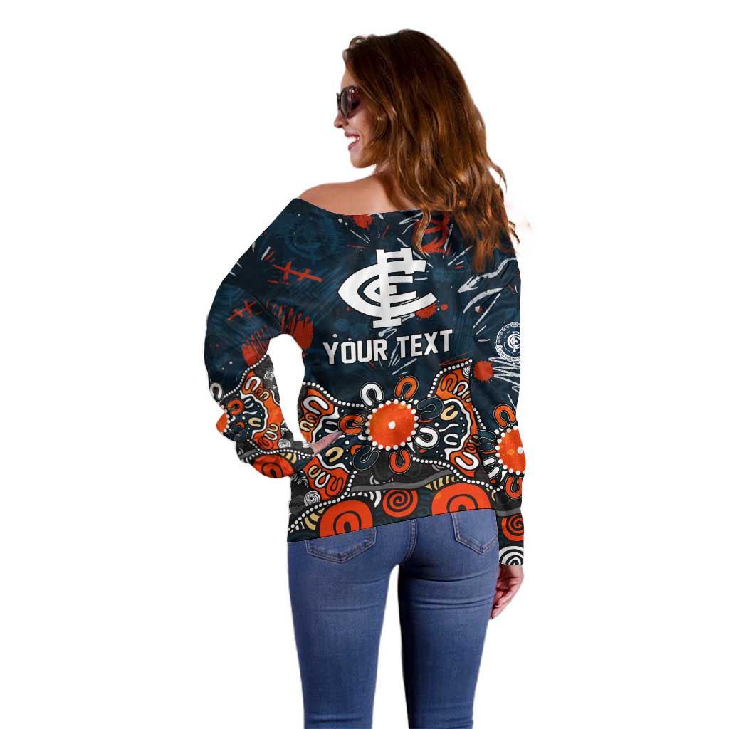Personalized Carlton Blues Off Shoulder Sweater Aboriginal Dot Painting Graffiti Style