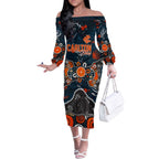 Personalized Carlton Blues Off The Shoulder Long Sleeve Dress Aboriginal Dot Painting Graffiti Style