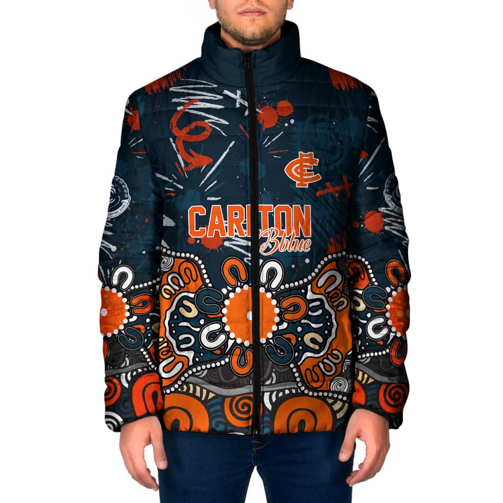 Personalized Carlton Blues Padded Jacket Aboriginal Dot Painting Graffiti Style