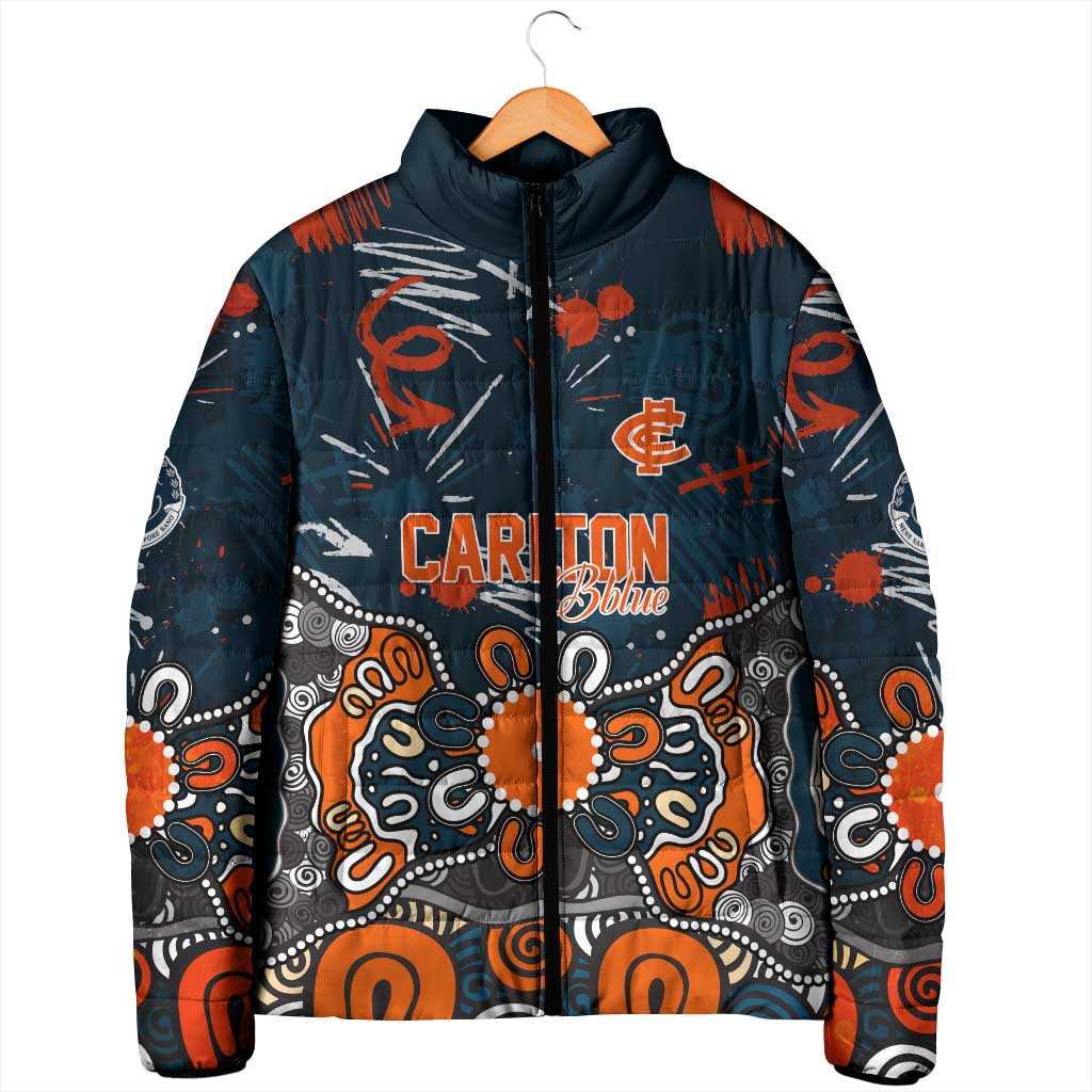 Personalized Carlton Blues Padded Jacket Aboriginal Dot Painting Graffiti Style