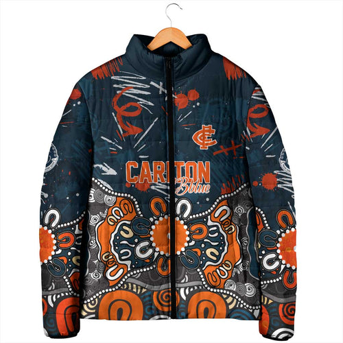 Personalized Carlton Blues Padded Jacket Aboriginal Dot Painting Graffiti Style