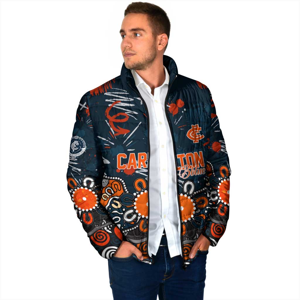 Personalized Carlton Blues Padded Jacket Aboriginal Dot Painting Graffiti Style