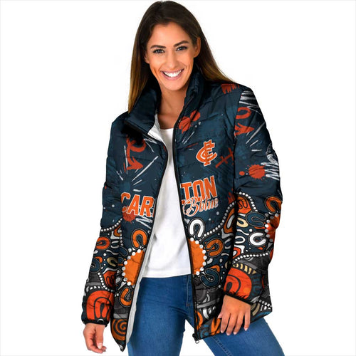 Personalized Carlton Blues Padded Jacket Aboriginal Dot Painting Graffiti Style