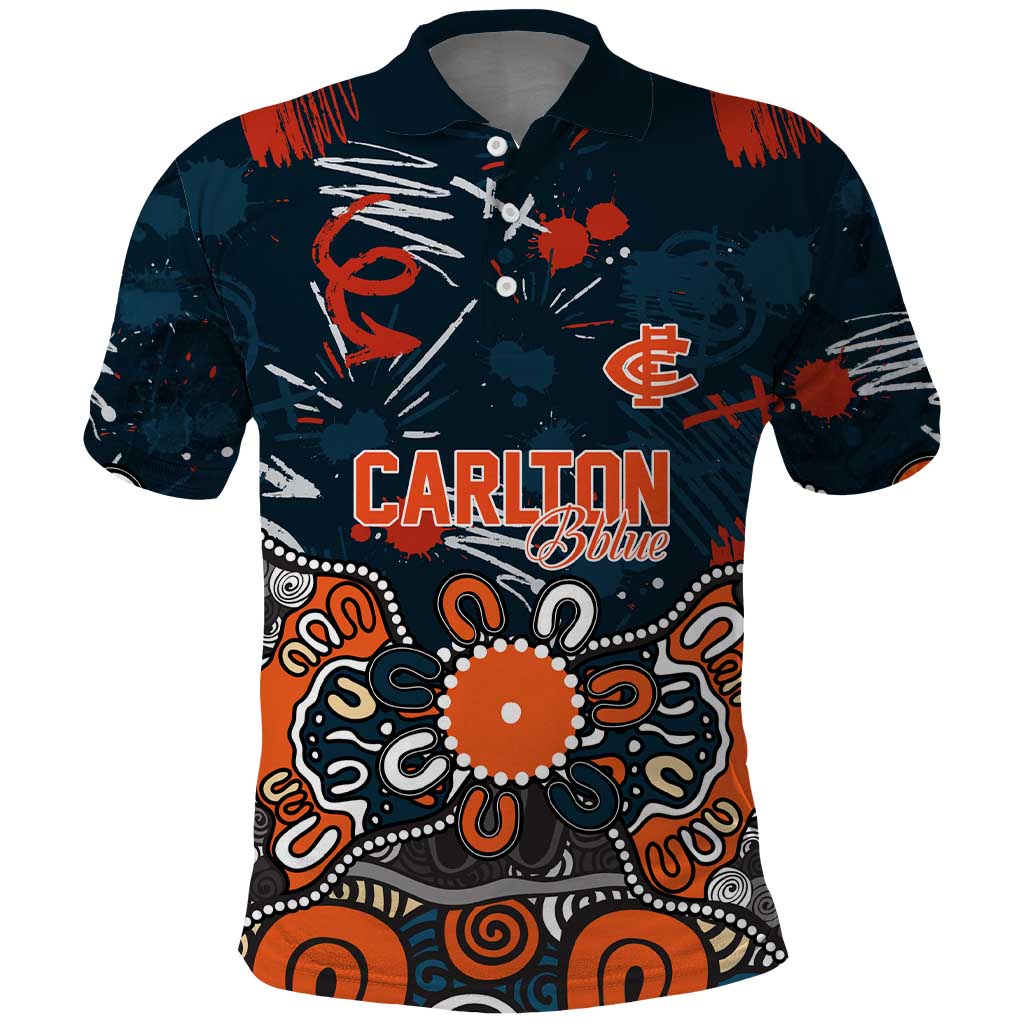 Personalized Carlton Blues Polo Shirt Aboriginal Dot Painting Graffiti Style