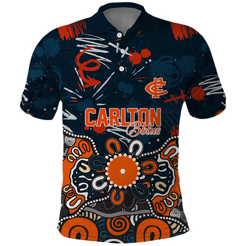 Personalized Carlton Blues Polo Shirt Aboriginal Dot Painting Graffiti Style