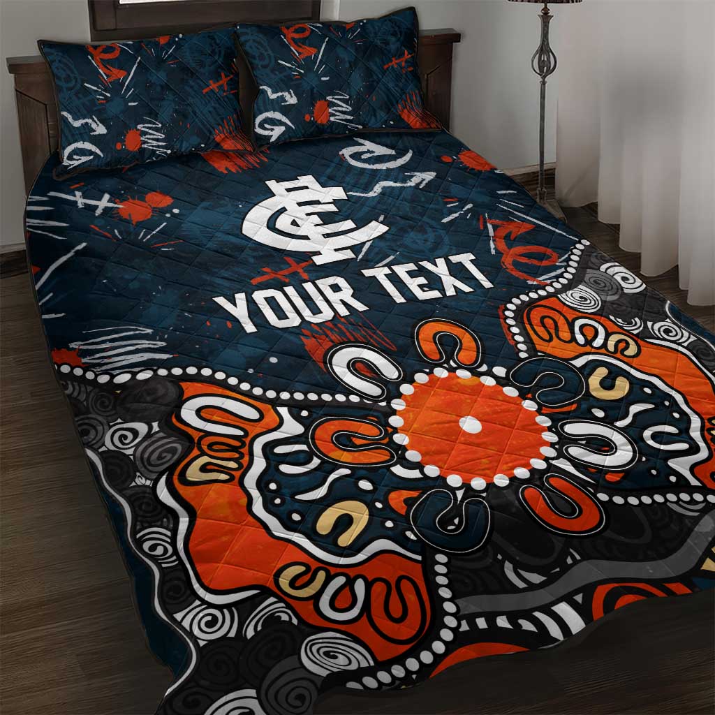 Personalized Carlton Blues Quilt Bed Set Aboriginal Dot Painting Graffiti Style