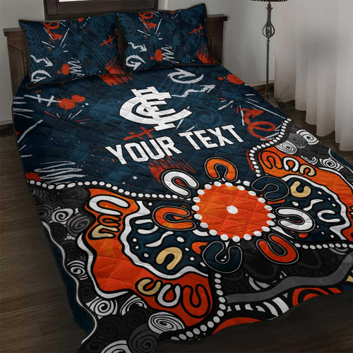 Personalized Carlton Blues Quilt Bed Set Aboriginal Dot Painting Graffiti Style