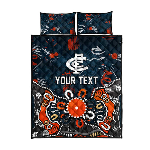 Personalized Carlton Blues Quilt Bed Set Aboriginal Dot Painting Graffiti Style